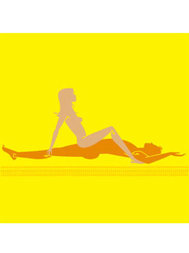 Spritz both of your bods with a water bottle before tackling this one to add another layer of (cool) sexiness. Your man lies on the bed on his back with his arms relaxed above his head. Straddle him on top and slide your legs straight out and forward, so that your feet are on either side of his shoulders. Hold his shins and start swiveling your hips in figure-eight motions so you're moving his penis around inside like you would a joystick for a video game.