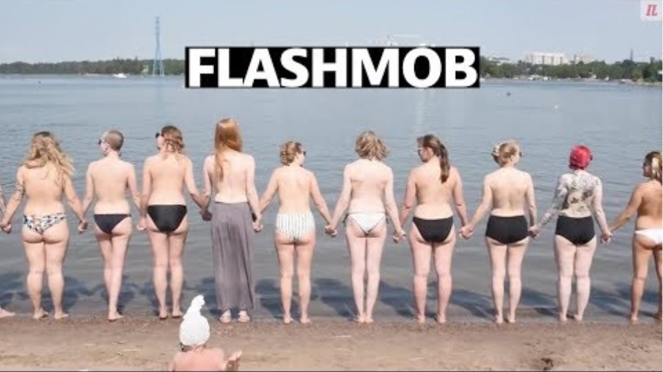 sj5z58jxtqq Tissiflashmob: Kymmenet naiset riisuivat yläosansa ja juoksivat veteen | Iltalehti